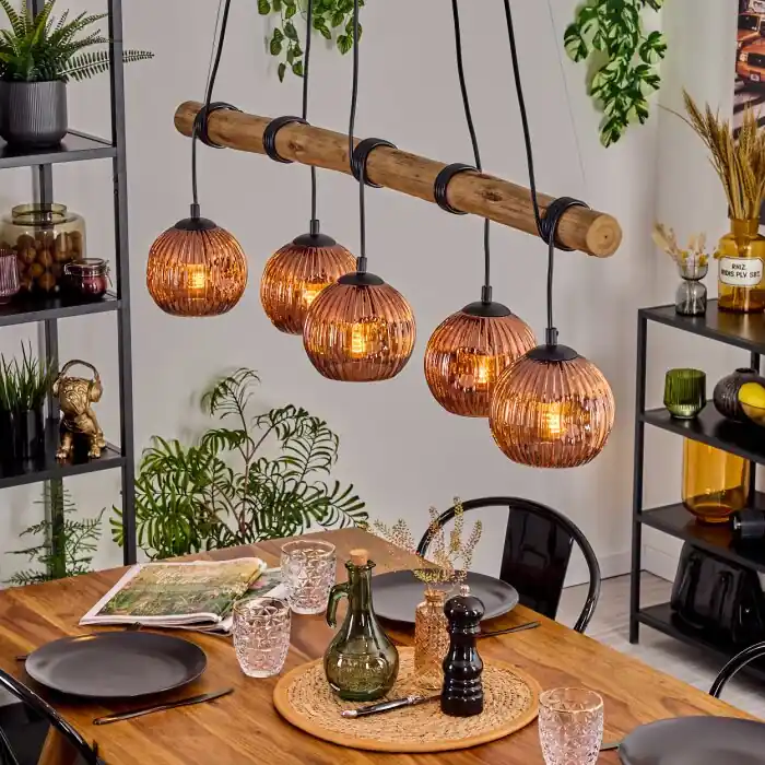 Ripoll Hanglamp, Kogellampje, Hanglamp Natuurlijke kleuren, Zwart, 5-lichts Populair