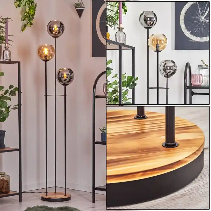 Hete Deal Koyoto Staande lamp 30 cm Hout licht, Zwart, 3-lichts