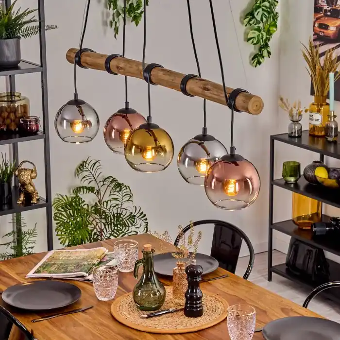 Koyoto Hanglamp, Kogellampje, Hanglamp Natuurlijke kleuren, Zwart, 5-lichts Nieuw