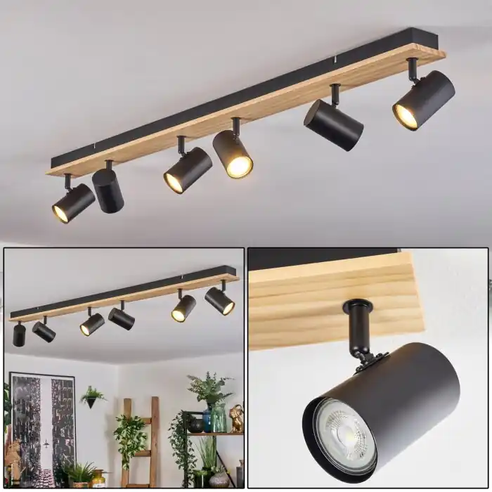 Gesteira Plafondlamp, Plafondspot Natuurlijke kleuren, Zwart, 6-lichts Express Levering