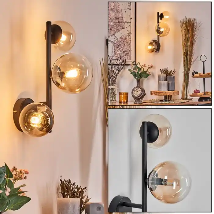 Hete Deal Chehalis Kogellampje, Wandlamp 23 cm Amber, Duidelijk, 3-lichts