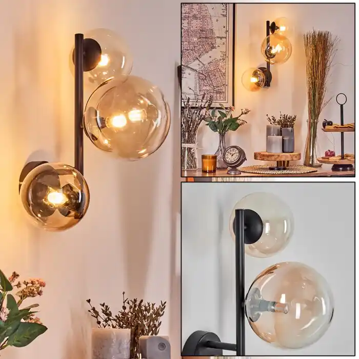 Chehalis Kogellampje, Wandlamp 23 cm Amber, Duidelijk, 3-lichts Veilige Betaling