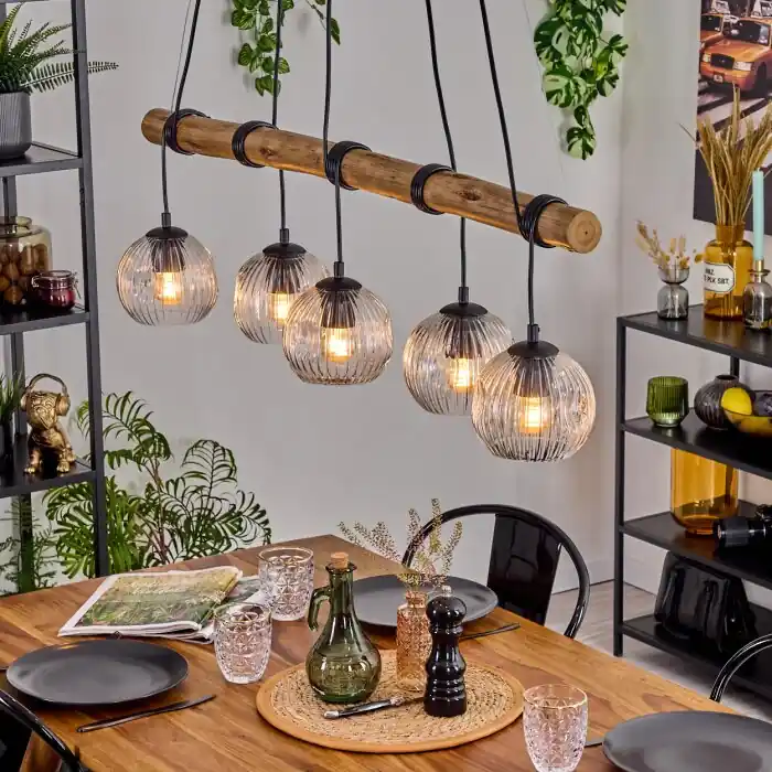 Ripoll Hanglamp, Kogellampje, Hanglamp Natuurlijke kleuren, Zwart, 5-lichts Exclusieve Aanbieding