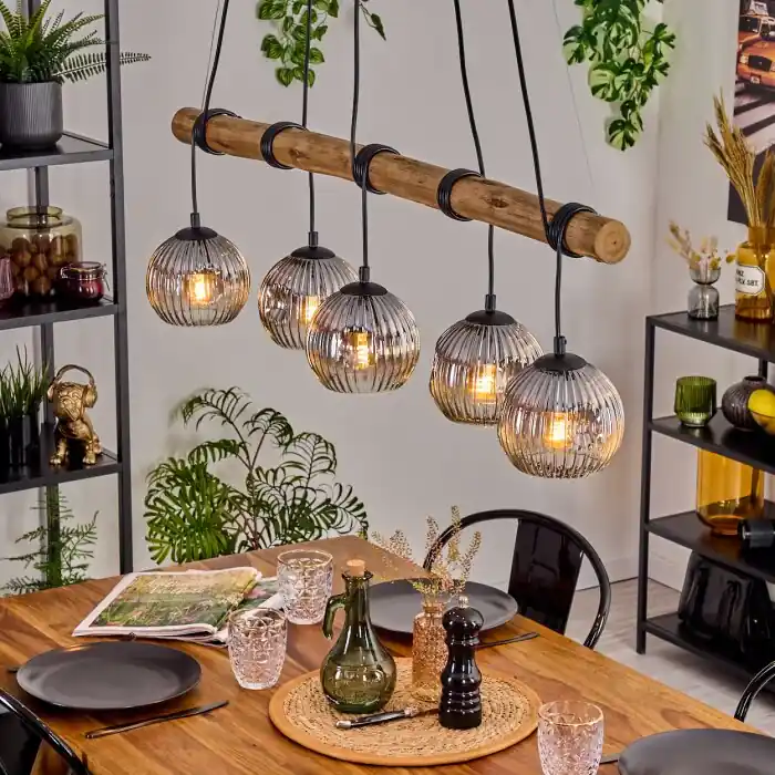 Gratis Retour Ripoll Hanglamp, Kogellampje, Hanglamp Natuurlijke kleuren, Zwart, 5-lichts
