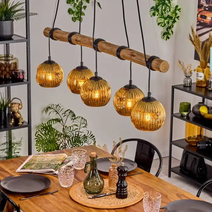 Ripoll Hanglamp, Kogellampje, Hanglamp Natuurlijke kleuren, Zwart, 5-lichts Gereduceerde Prijs