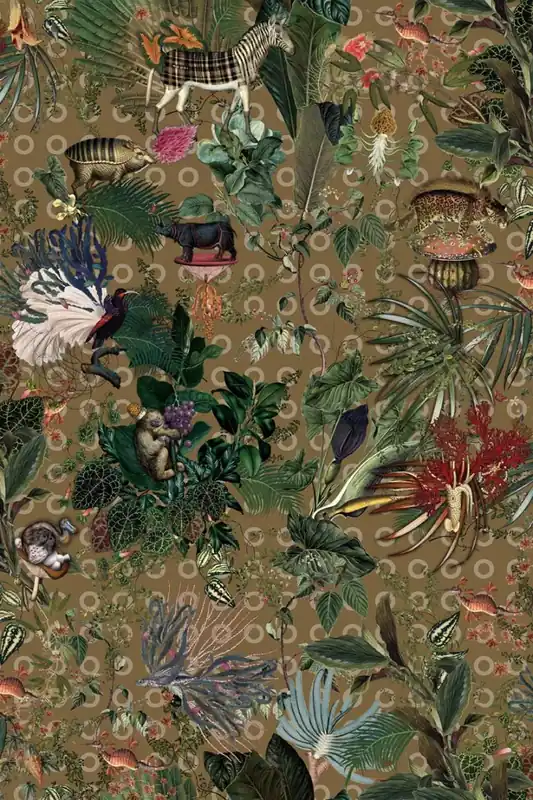 Aanbieding Laagpolig vloerkleed Moooi Carpets Menegerie of Extinct Animals Curry