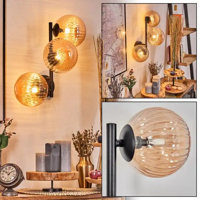 Veilige Betaling Chehalis Kogellampje, Wandlamp Amber, 3-lichts