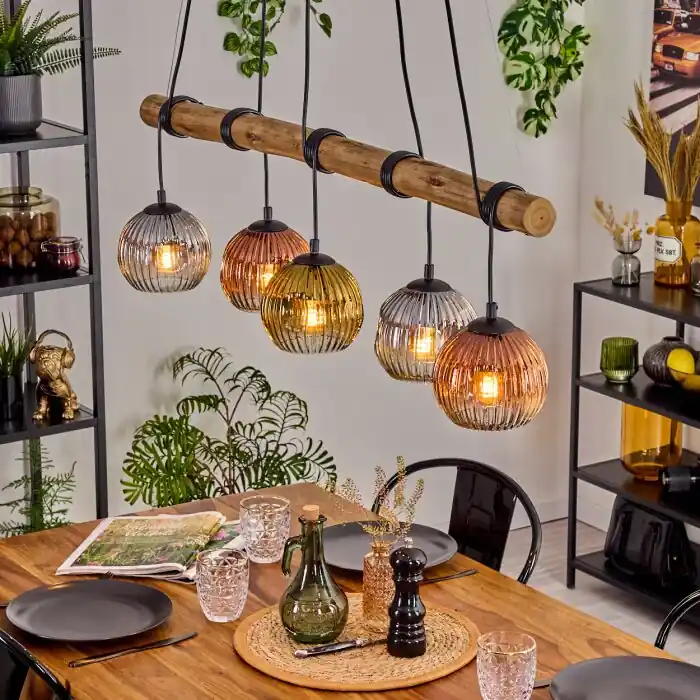 Ripoll Hanglamp, Kogellampje, Hanglamp Natuurlijke kleuren, Zwart, 5-lichts Gratis Retour