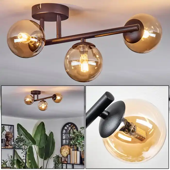 Chehalis Plafondlamp, Kogellampje Amber, 3-lichts Veilige Betaling