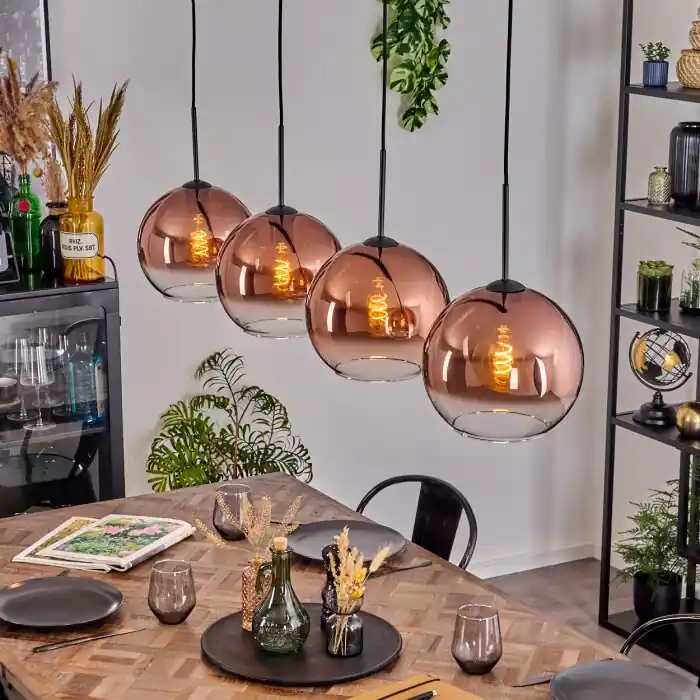Koopje Koyoto Hanglamp, Kogellampje, Hanglamp Duidelijk, Koperkleurig, 4-lichts