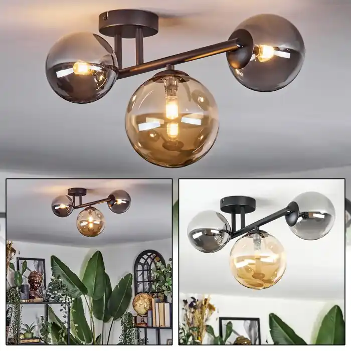 Chehalis Plafondlamp, Kogellampje 23 cm Amber, Rookkleurig, 3-lichts Gereduceerde Prijs