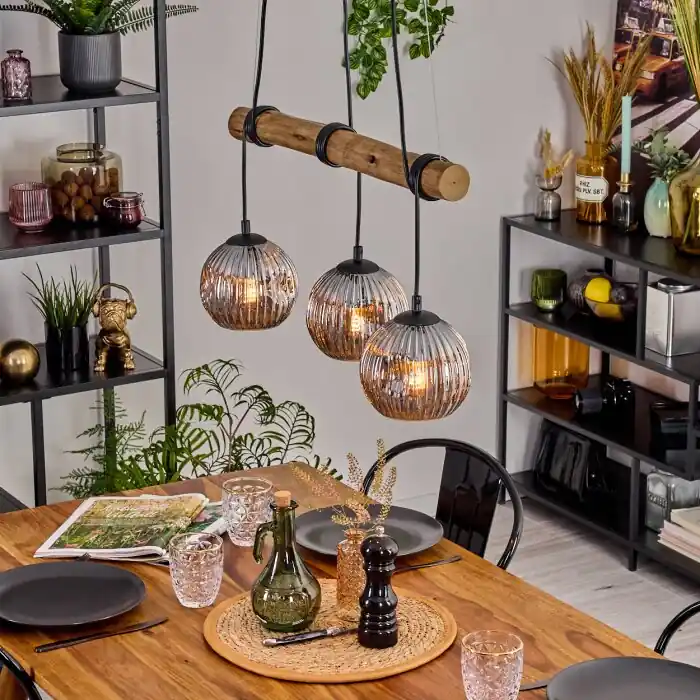 Ripoll Hanglamp, Kogellampje, Hanglamp Natuurlijke kleuren, Zwart, 3-lichts Weekendaanbieding