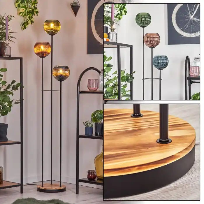 Direct Verzonden Koyoto Staande lamp Hout licht, Zwart, 3-lichts