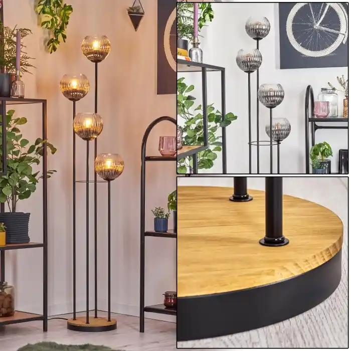 Koyoto Staande lamp Hout donker, Zwart, 4-lichts Flitsaanbieding