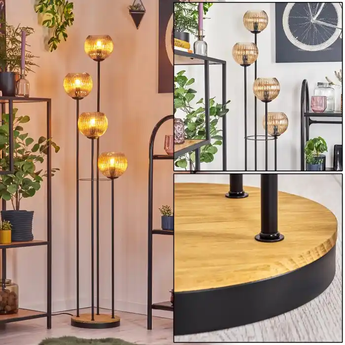 Direct Beschikbaar Koyoto Staande lamp 30 cm Hout donker, Zwart, 4-lichts