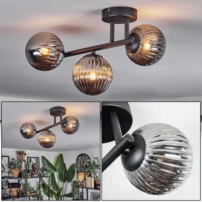 Goedkoop Chehalis Plafondlamp, Kogellampje Rookkleurig, 3-lichts