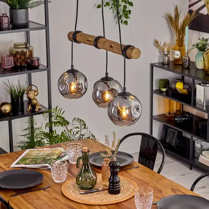 Ripoll Hanglamp, Kogellampje, Hanglamp Natuurlijke kleuren, Zwart, 3-lichts Populair