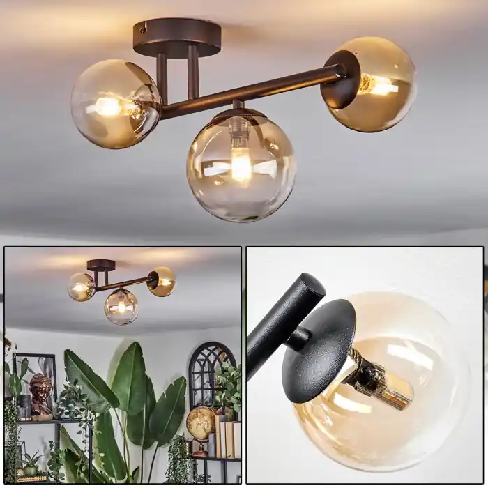 Hoge Kwaliteit Chehalis Plafondlamp, Kogellampje Amber, Duidelijk, 3-lichts