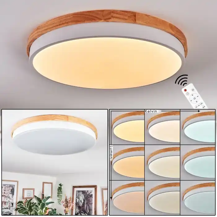 Merkproduct Hiral Plafondlamp, Paneel LED Natuurlijke kleuren, Wit, 1-licht, Afstandsbediening