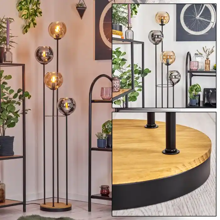 Koyoto Staande lamp 30 cm Hout donker, Zwart, 4-lichts Direct Beschikbaar