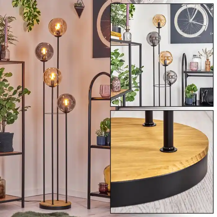 Gastor Staande lamp 30 cm Hout donker, Zwart, 4-lichts Tijdelijk Beschikbaar