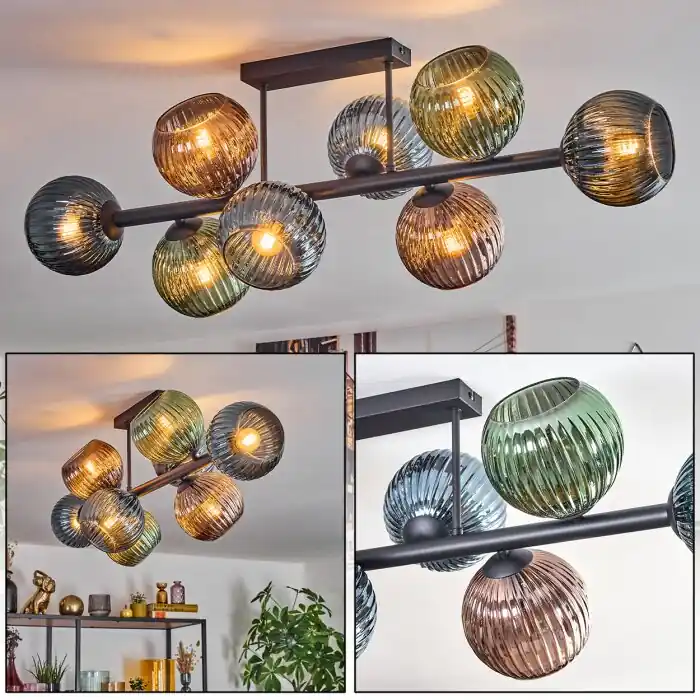 Express Levering Koyoto Plafondlamp, Kogellampje Blauw, Groen, Koperkleurig, 8-lichts