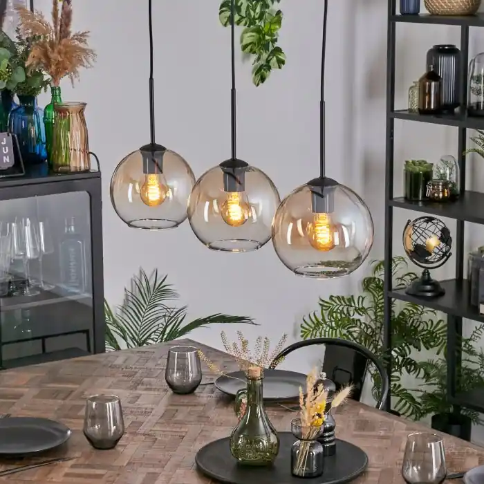 Koyoto Hanglamp, Kogellampje, Hanglamp Amber, Duidelijk, 3-lichts Veilige Betaling