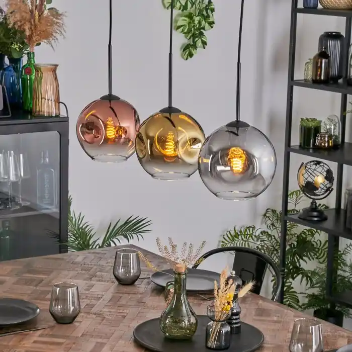 Ripoll Hanglamp, Kogellampje, Hanglamp Goud, Duidelijk, Koperkleurig, Rookkleurig, 3-lichts Favoriet