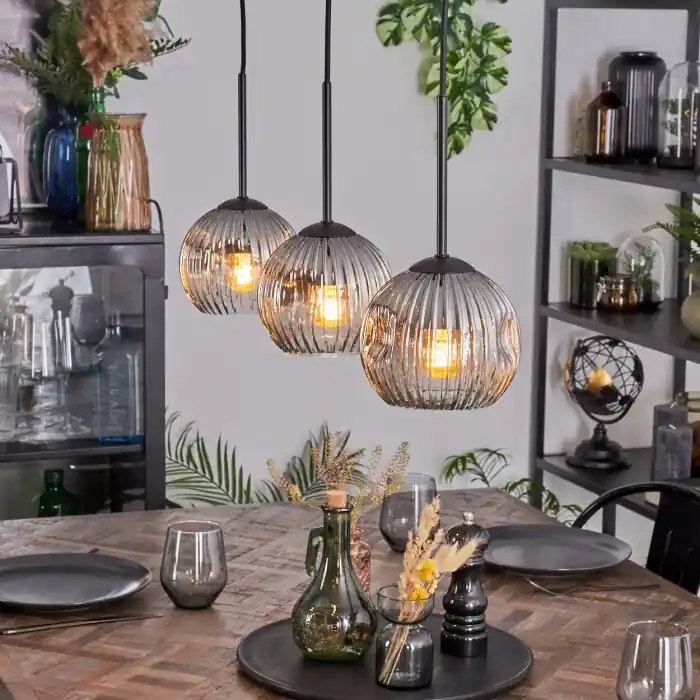 Ripoll Hanglamp, Kogellampje, Hanglamp Duidelijk, Rookkleurig, 3-lichts Direct Beschikbaar