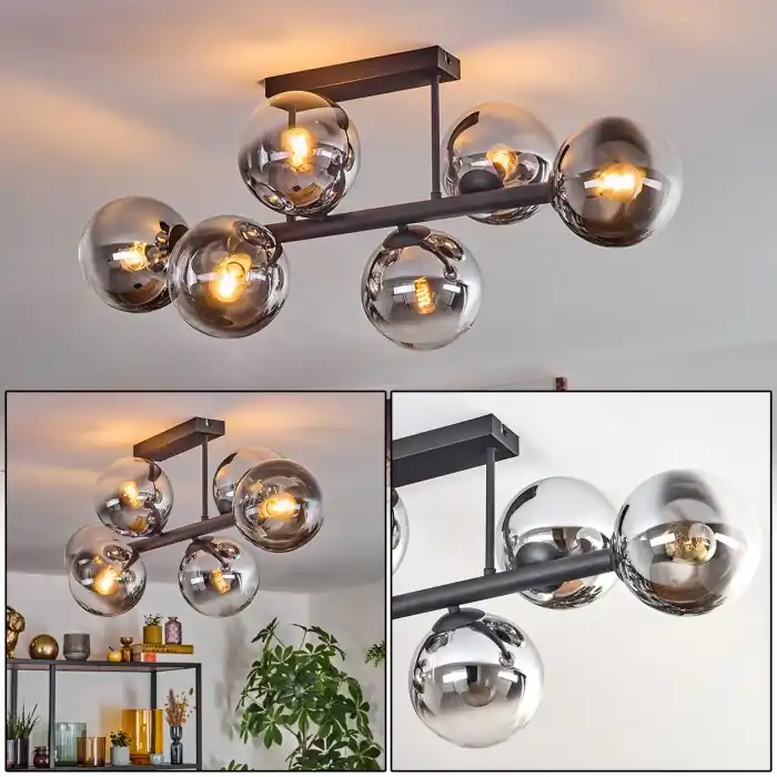 Bestseller Gastor Plafondlamp, Kogellampje Chroom, Duidelijk, Rookkleurig, 6-lichts