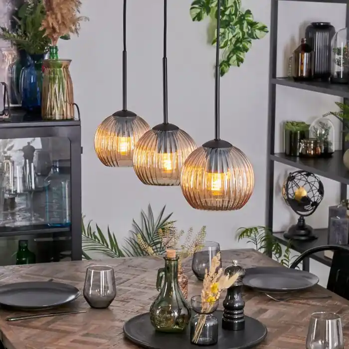 Koyoto Hanglamp, Kogellampje, Hanglamp Amber, 3-lichts Favoriet