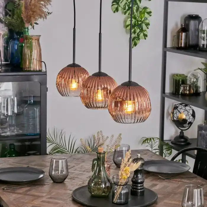 Ripoll Hanglamp, Kogellampje, Hanglamp Duidelijk, Koperkleurig, 3-lichts Meest Verkocht
