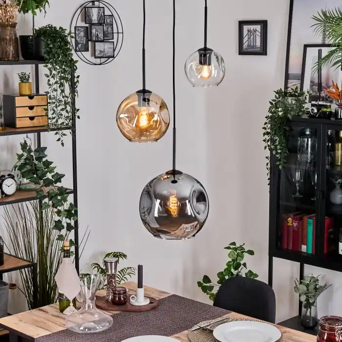 Direct Beschikbaar Koyoto Hanglamp, Kogellampje, Hanglamp, Cluster hanglamp Amber, Duidelijk, Rookkleurig, 3-lichts