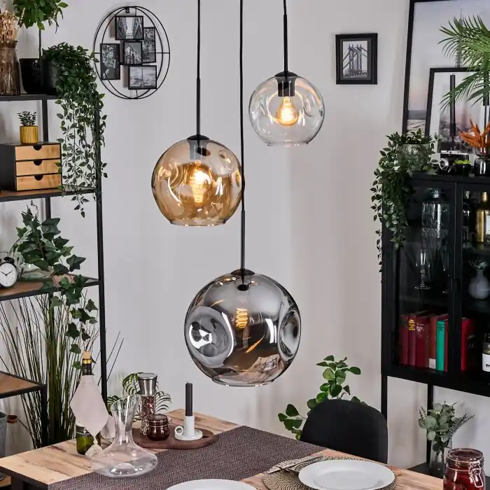 Ripoll Hanglamp, Kogellampje, Hanglamp, Cluster hanglamp Amber, Duidelijk, Rookkleurig, 3-lichts Bestseller