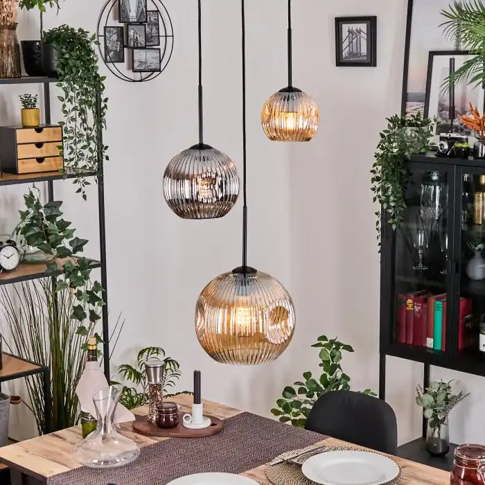 Gecertificeerd Ripoll Hanglamp, Kogellampje, Hanglamp, Cluster hanglamp Amber, Chroom, Rookkleurig, 3-lichts
