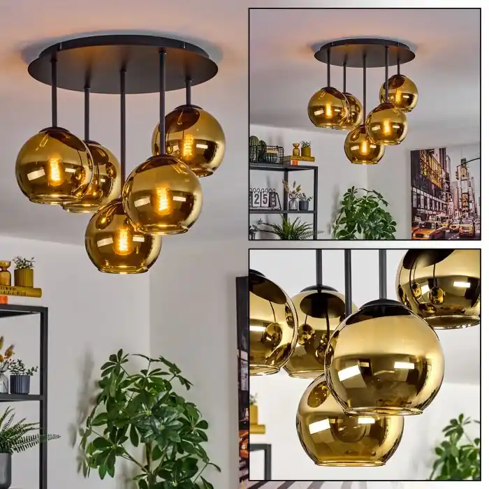 Koyoto Plafondlamp, Kogellampje 45 cm Goud, 5-lichts Gecertificeerd