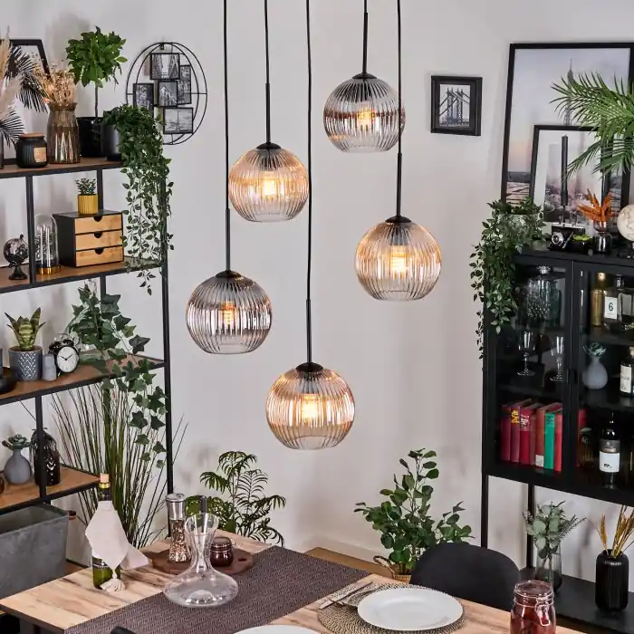 Betaalbaar Koyoto Hanglamp, Kogellampje, Cluster hanglamp Amber, Duidelijk, Rookkleurig, 5-lichts