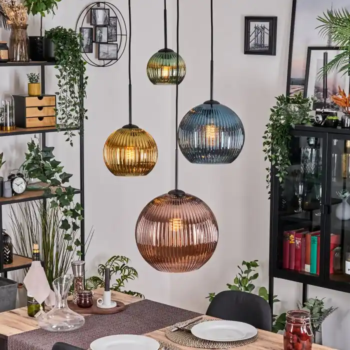 Koyoto Hanglamp, Kogellampje, Cluster hanglamp 35 cm Amber, Goud, Koperkleurig, Rookkleurig, 4-lichts Speciale Aanbieding