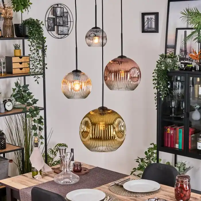 Ripoll Hanglamp, Kogellampje, Cluster hanglamp Amber, Goud, Duidelijk, Koperkleurig, Rookkleurig, 4-lichts Bestseller