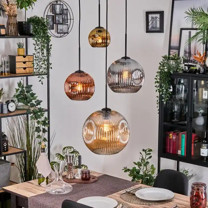 Ripoll Hanglamp, Kogellampje, Cluster hanglamp Amber, Goud, Koperkleurig, Rookkleurig, 4-lichts Favoriet