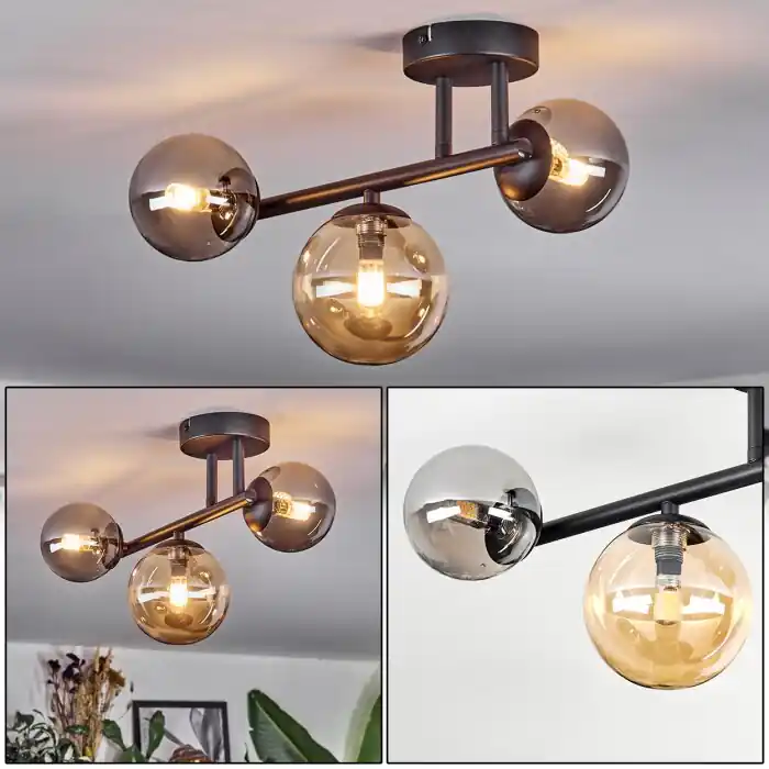 Tijdelijk Beschikbaar Chehalis Plafondlamp, Kogellampje Amber, Rookkleurig, 3-lichts
