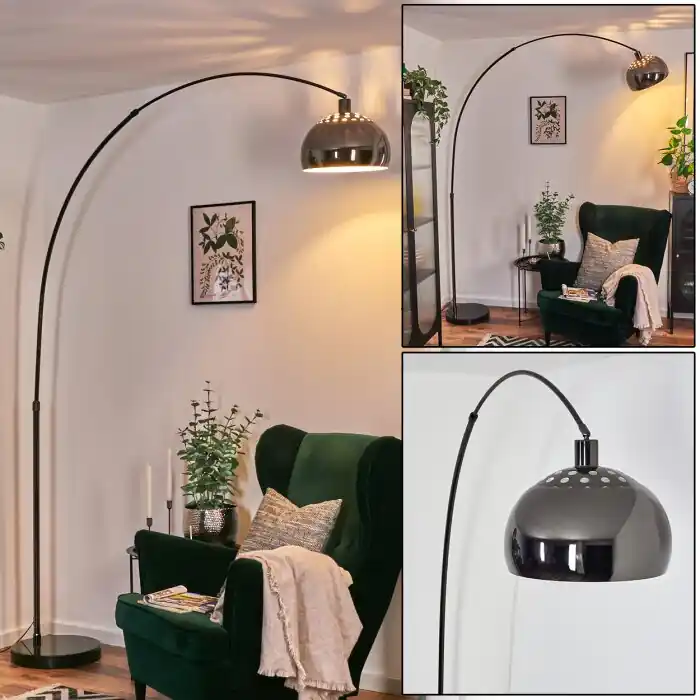 Baloca Staande lamp, Booglampen Chroom, Zwart, 1-licht Finale Uitverkoop