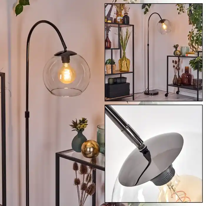 Superprijs Koyoto Staande lamp, Booglampen Chroom, Zwart, 1-licht