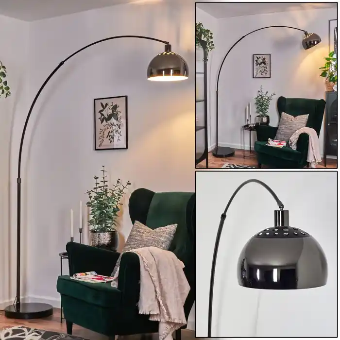 Baloca Staande lamp, Booglampen Chroom, Zwart, 1-licht Op = Op