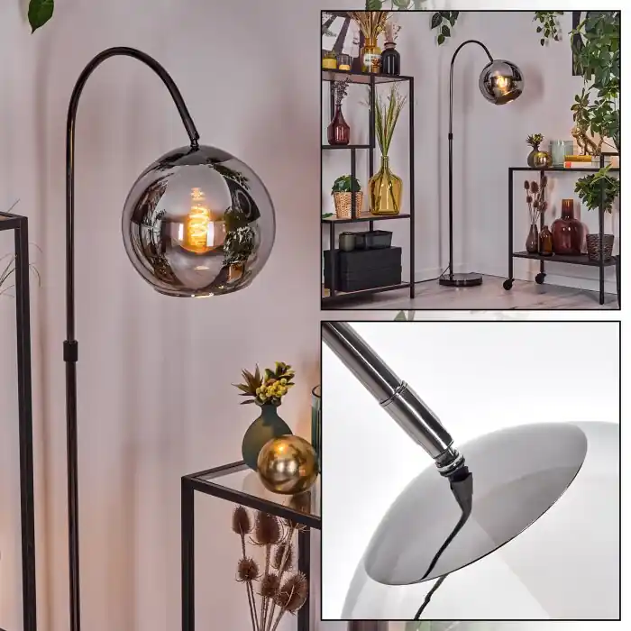 Seizoensaanbieding Koyoto Staande lamp, Booglampen Chroom, Zwart, 1-licht