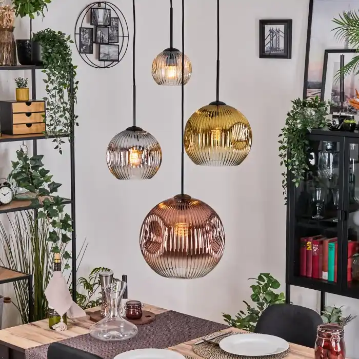 Express Levering Ripoll Hanglamp, Kogellampje, Cluster hanglamp Amber, Goud, Duidelijk, Koperkleurig, Rookkleurig, 4-lichts
