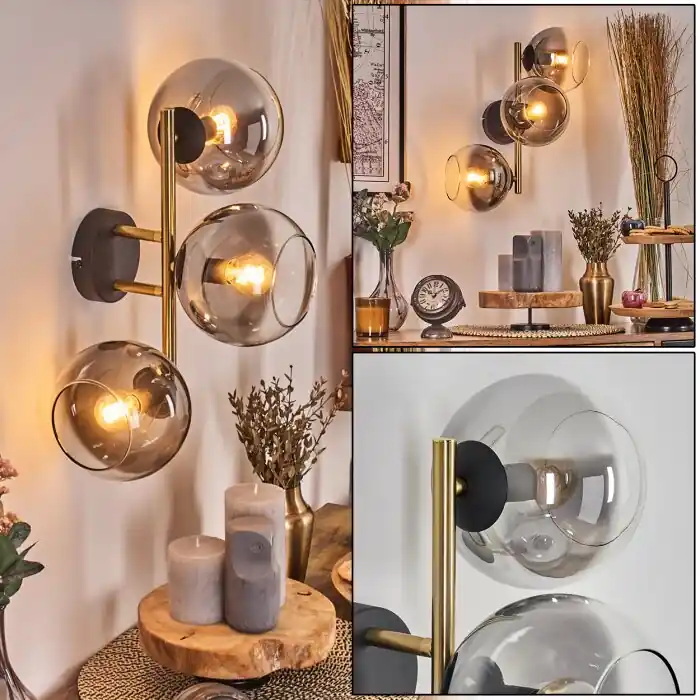 Veilige Betaling Koyoto Kogellampje, Wandlamp Goud, Zwart, 3-lichts