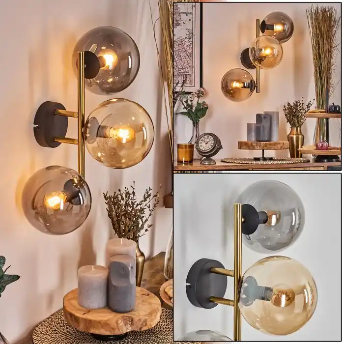 Beperkt Aanbod Gastor Kogellampje, Wandlamp 42 cm Goud, Zwart, 3-lichts