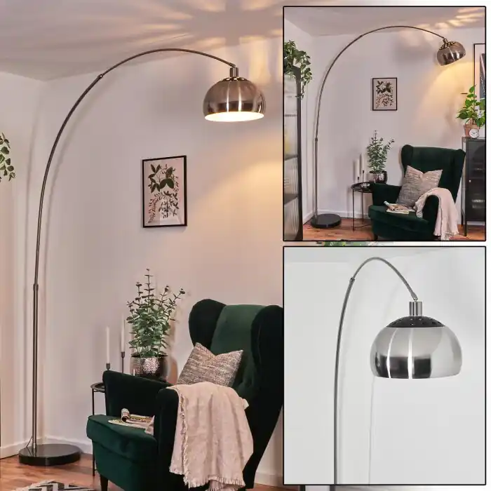 Baloca Staande lamp, Booglampen Nikkel mat, Zwart, 1-licht Laatste Versie