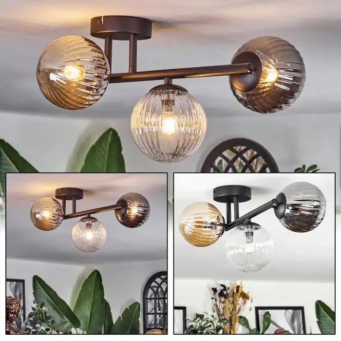 Gecertificeerd Chehalis Plafondlamp, Kogellampje Amber, Duidelijk, Rookkleurig, 3-lichts